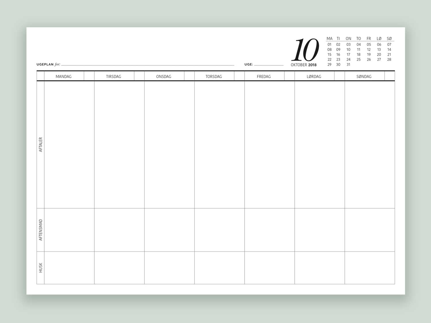 → Print selv kalender til med plads til aftaler i ugen